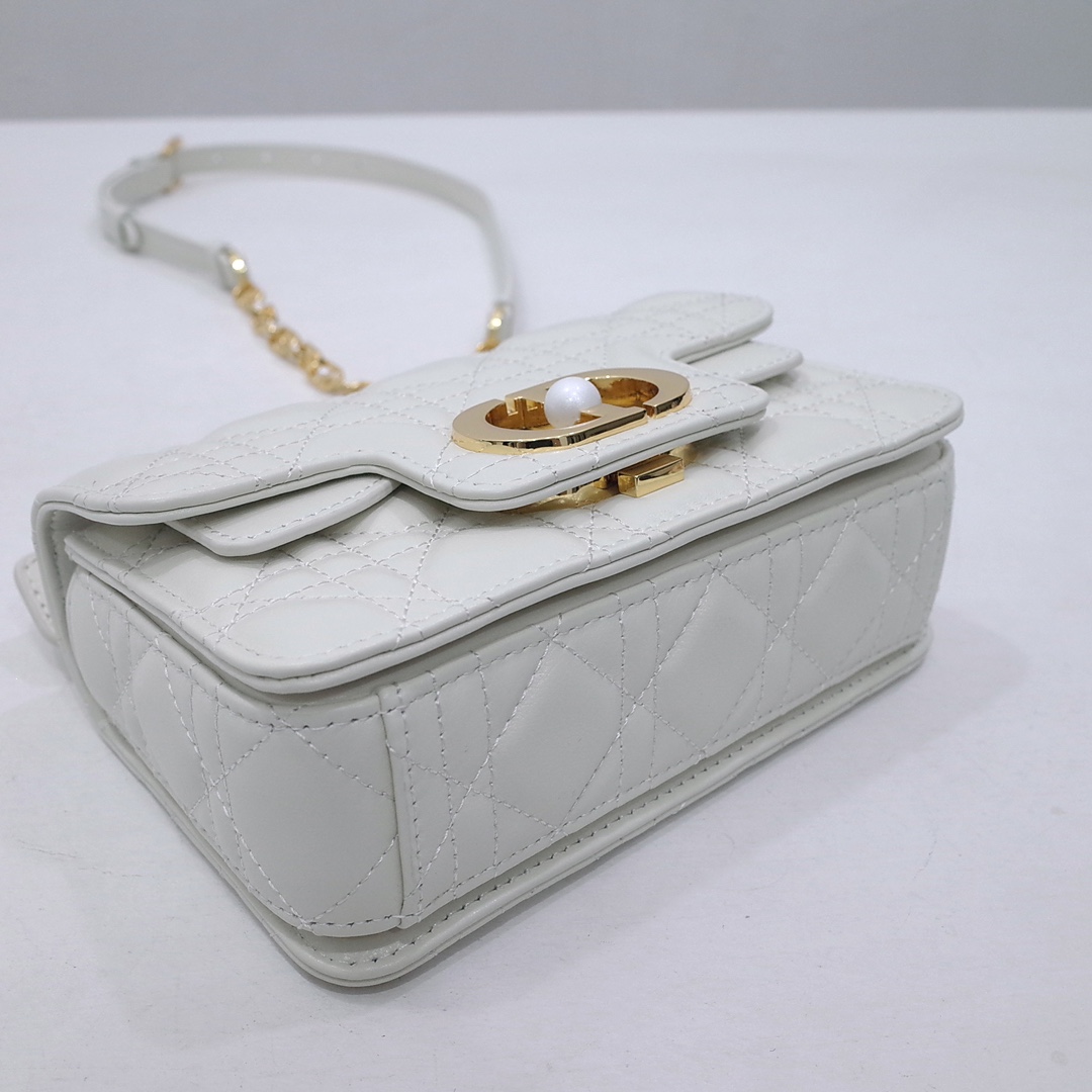 Mini Dior Jolie Top Handle Bag White Cannage Calfskin